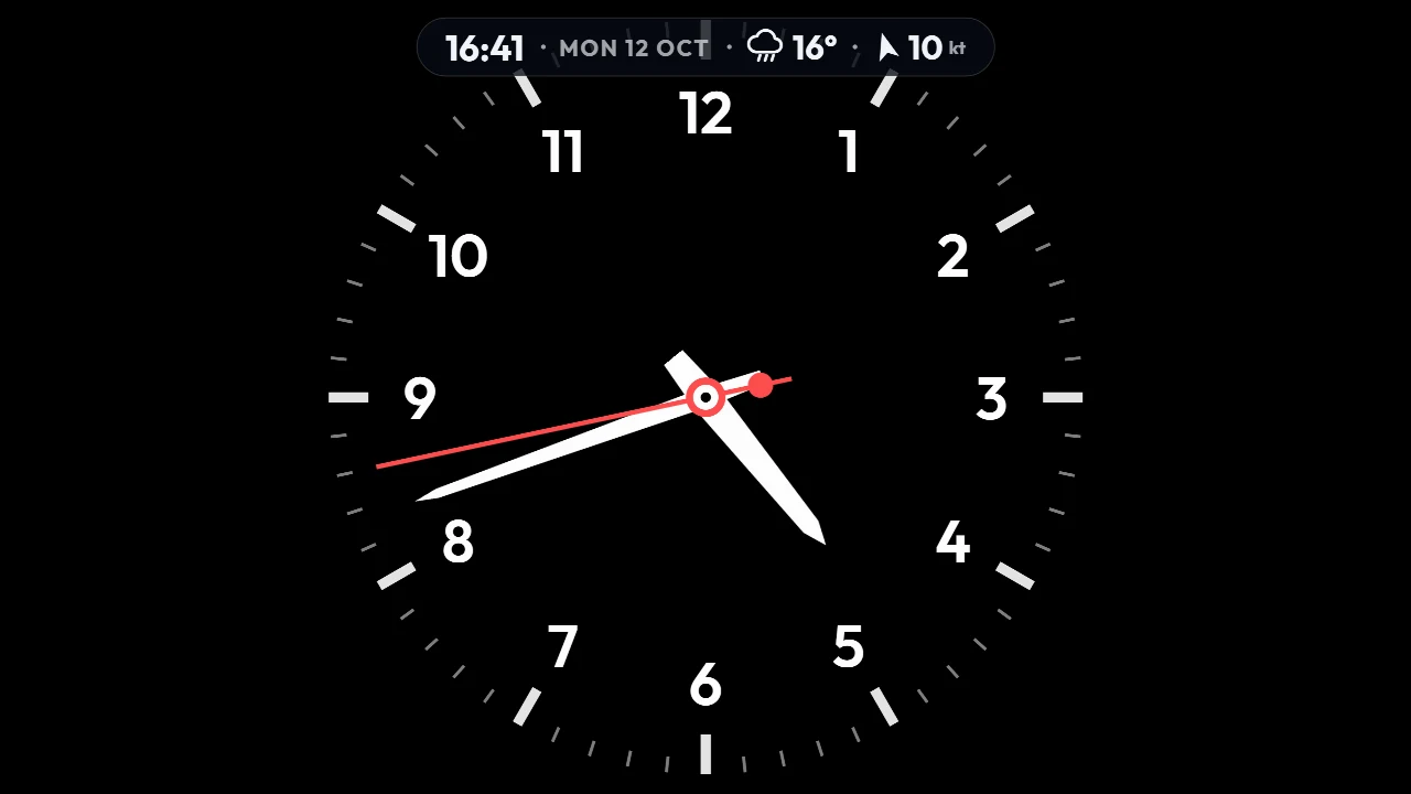 FlightAbove Horizon 7 inch widescreen showing the on-screen HUD info bar with the time, date, weather and wind across the top of the face