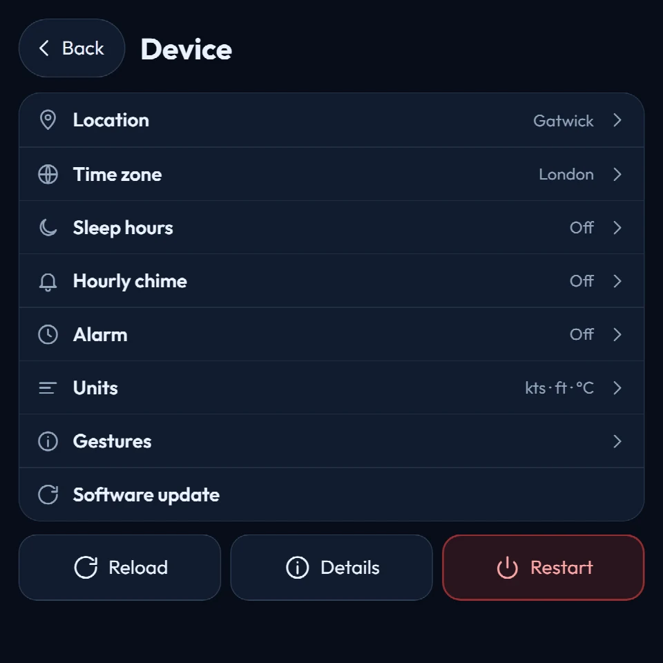 FlightAbove Mini showing the Device menu