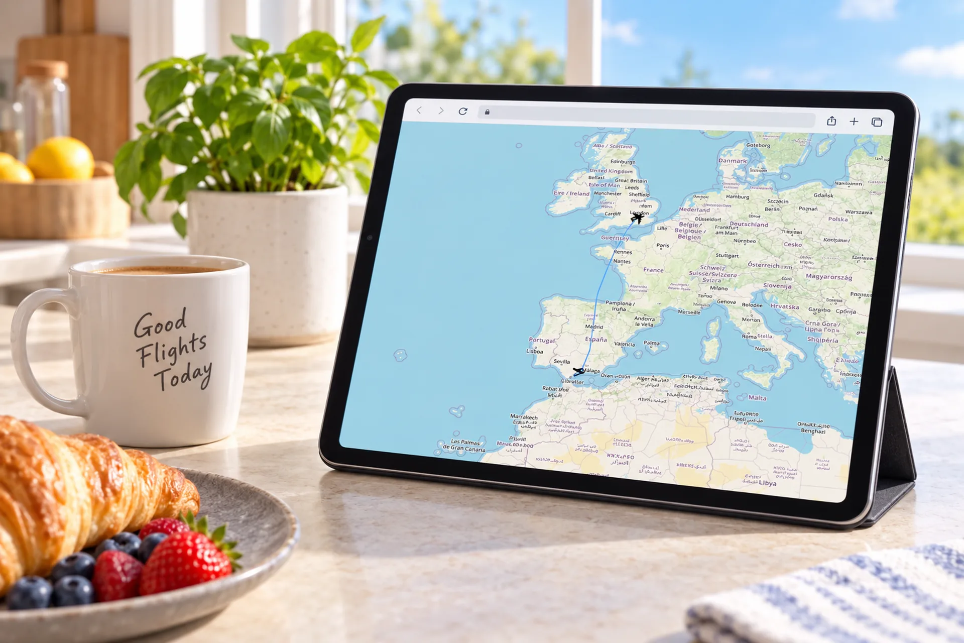 FlightAbove Cloud on a tablet showing aircraft tracks over Europe, where ground receivers are dense