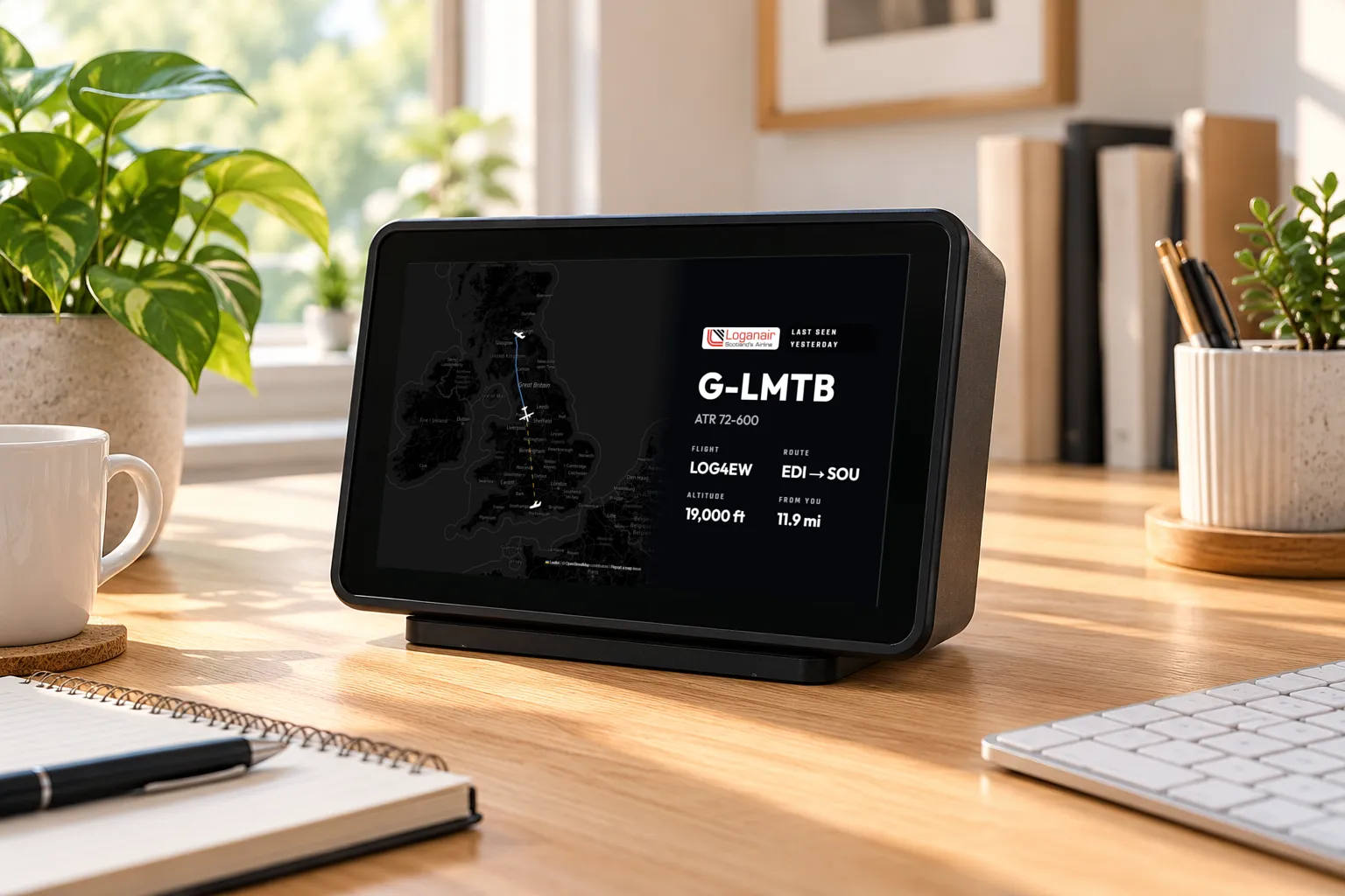 FlightAbove Horizon 7 inch widescreen showing a live flight map