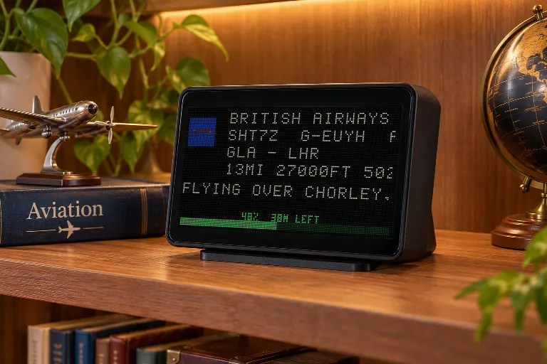 FlightAbove Horizon 7 inch widescreen in LED Wall Flight Tracker mode following British Airways SHT7Z